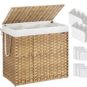 SONGMICS Laundry Hamper, 42.3 Gal. (160 L) Laundry Basket with Lid, Removable Bag with Handles, Handwoven Synthetic Rattan, for Bedroom, Laundry Room, 15.7 x 26 x 24 Inches Natural Color ULCB316Y01