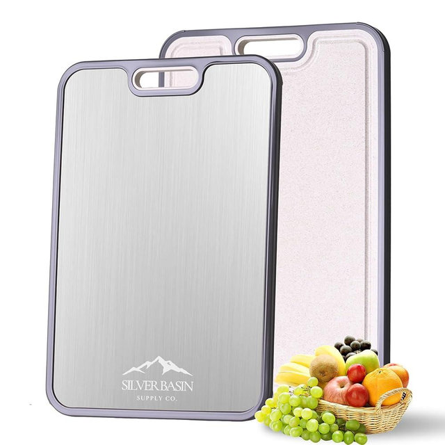 Silver Basin Supply Co. Double-Sided Titanium and Wheat Straw Cutting Board for Kitchen - Eco-Friendly, Large, Durable Chopping Board - Smart Kitchen Tools for Home Cooks and Chefs