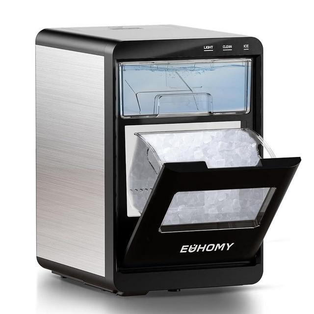 EUHOMY Nugget Ice Maker Countertop, 44Lbs/24H Pebble Ice Maker Machine, Self-Cleaning Pellet Ice Machine with Ice Scoop&basket, Sonic Countertop Ice Machine for Home/Kitchen/Office(Black)