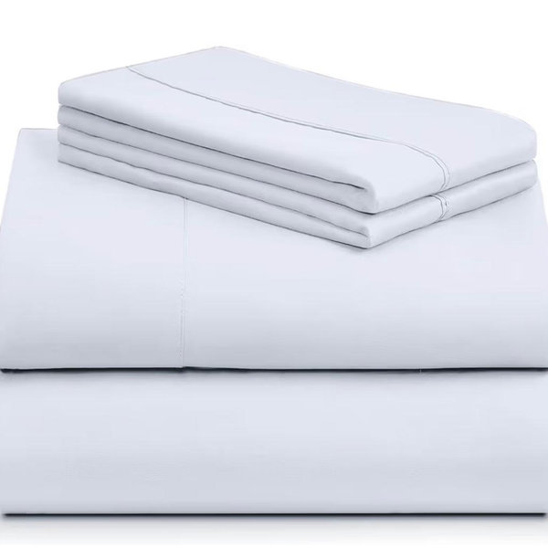 4-Piece 100% Cotton Bed Sheets Queen Set Baby Blue