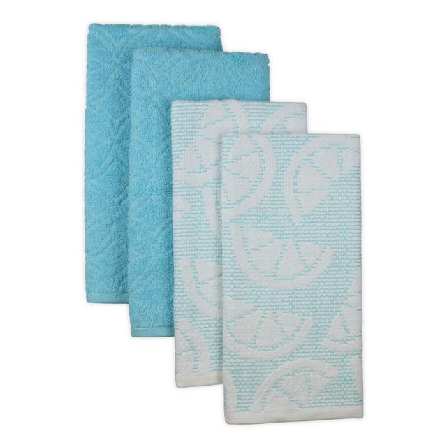 Freshee 4-Piece Sculpted Kitchen Towel Set in Aqua