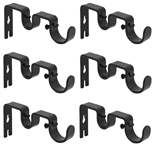 TLBTEK 6 pcs Black Curtain Rod Bracket, Double Curtain Rod Hanging Brackets Wall Mount Heavy Duty,Adjustable Curtain Rod Holders Hardware for Window, Bedroom, Home Curtain rods,Drapery Rod