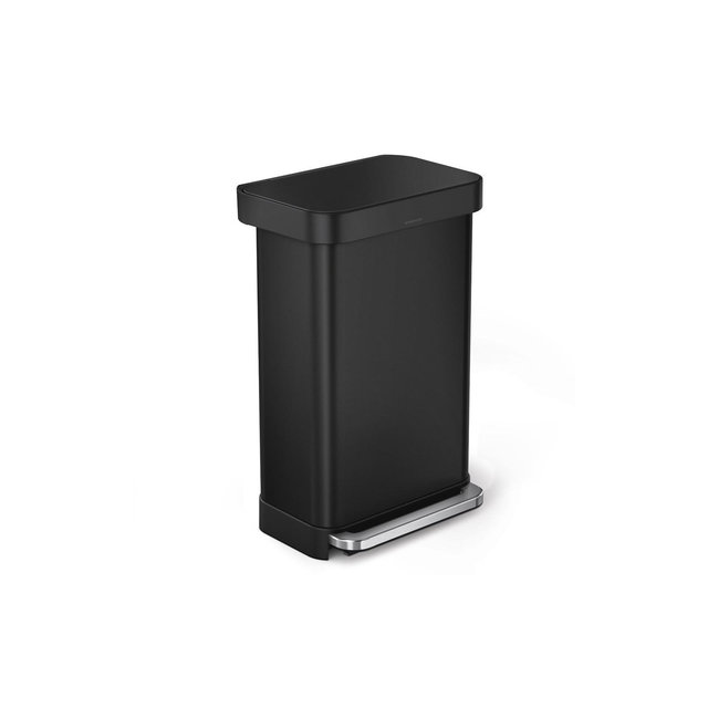 simplehuman 45L Rectangular Step Trash Can with Liner Pocket Matte Black Steel
