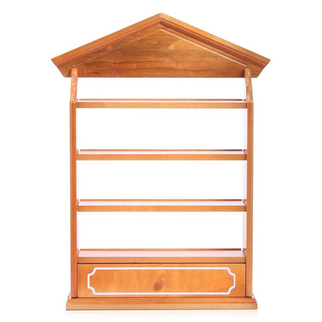 Chunful Vintage Spice Village Wooden Rack 22 x 17 x 4 Inches with 4 Shelves and Drawer for Wall Mounting Kitchen Storage Spice Village Display Shelf for 24 Jars (Shelf Only)