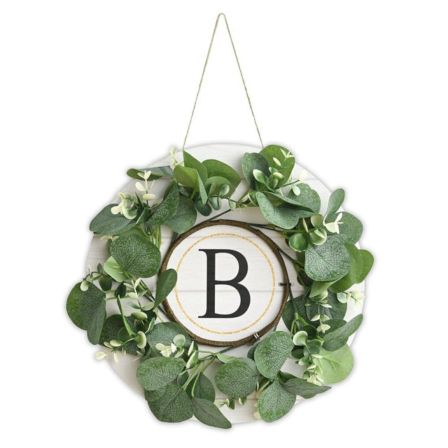 Smile Monogram B Eucalyptus Wreath for Front Door - Artificial Greenery Welcome Wreath with Letter Initial Porch Decor, Spring Summer Fall Winter Hanging Wall Art for Home Entryway
