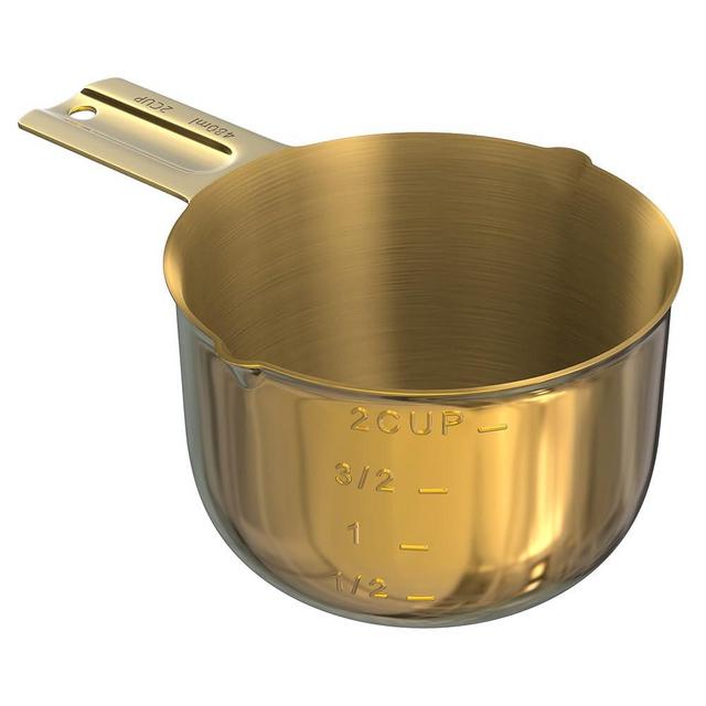 Color Up Premium 2 Cup Measuring Cup (480 ml) - Stainless Steel Gold Finish, One-Piece Construction, Dishwasher Safe, Accurate for Wet & Dry Ingredients – One Single 2Cup