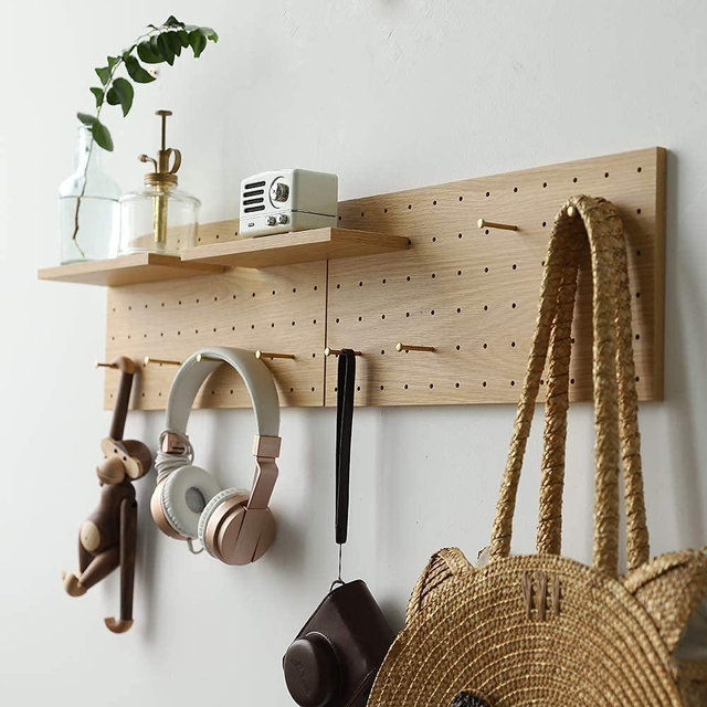 XAOMLP Wooden Pegboard Modular Display Organization Storage Wall Hooks Shelf (Color:Oak)