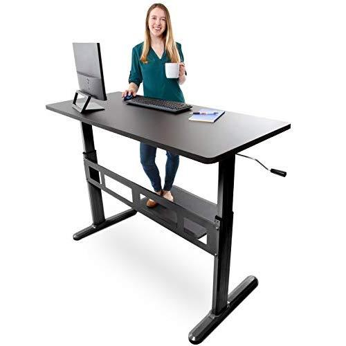 Tranzendesk Standing Desk by Stand Steady | 55 inch Crank Adjustable Stand Up Workstation (Black Top/Black Frame)