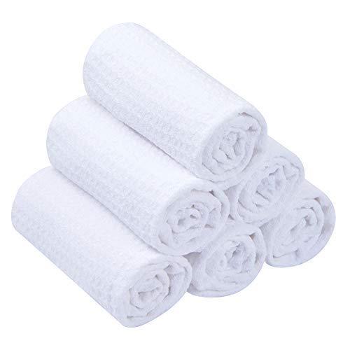 SINLAND Microfiber Washcloth Makeup Remover Cloth Waffle Weave Facial Cleansing Cloth Face Cloth and Body Cloths 6 Pack 13 Inch X 13 Inch White