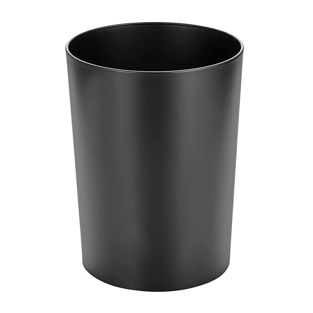 mDesign Stainless Steel Round Metal Trash Can, Small 2.8 Gallon Wastebasket, Garbage Basket Bin for Bathroom, Bedroom, Kitchen, or Home Office, Holds Waste and Recycle, Mirri Collection, Matte Black