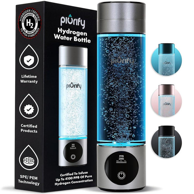 Hydrogen Water Bottle Generator - Up to 4100+ PPB Concentration - SPE/PEM Technology - Certified H2 Generator - Portable Athletic Performance & Hydration System - 6-Hour Hydrogen Retention (Silver)