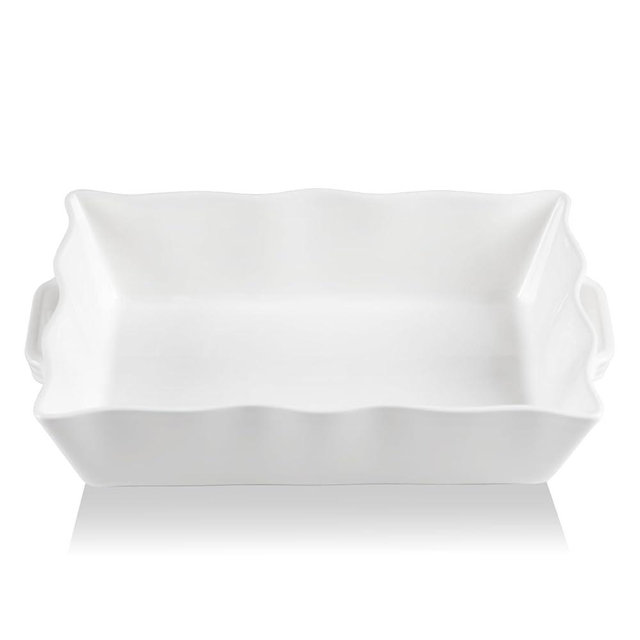 Sweejar Casserole Dishes for Oven, Ceramic 9x13 Baking Dish, Wave Edge Bakeware with Handles, Large Rectangular Lasagna Pan Deep for Roasting, Baking, Cooking, Banquet and Daily Use (White)