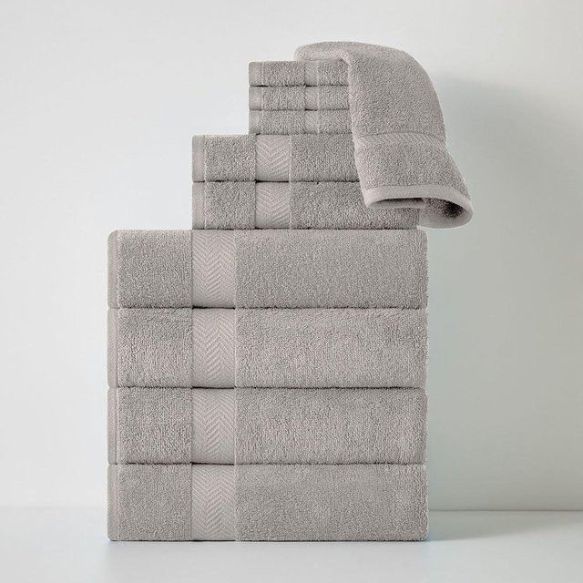 Stoneberry Home 10-Piece Luxury Set of Towels, Soft 450 GSM Cotton Towels, Quick Drying, Highly Absorbent Hand Towels, Bath Towels, & Washcloths, Silver