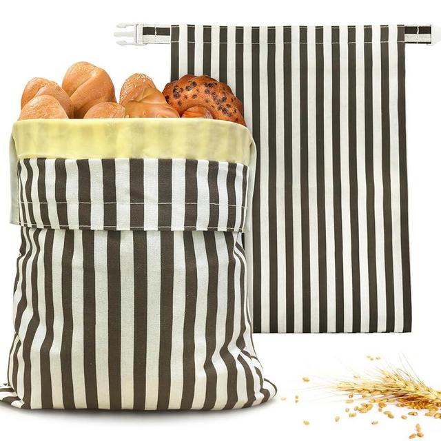 Mosucoirl Beeswax Bread Bags,2 Pack Reusable Bread Bag for Homemade Bread Sourdough Bread Bags Cotton Food Storage Bags Bread Loaf Bags Bread Container to Keep Fresh (Striped Grid)