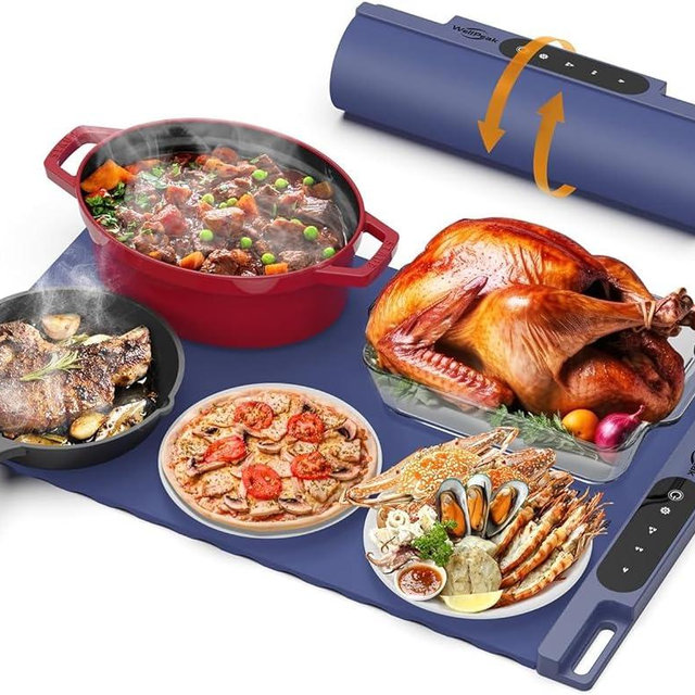 WELLPEAK Electric Warming Mat for Food - Full Surface Fast Heating Silicone Tray with 3-Level Temperature, Auto-Off, Raised Feet for Table Protection, Versatile Warmer for Gatherings,Party,Home Buffet
