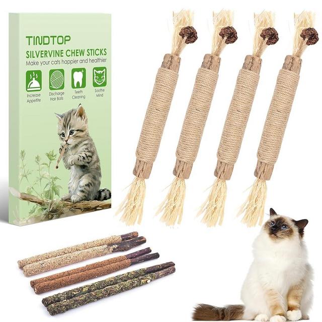 Silvervine Chew Sticks for Cats, 10 Pack Natural Catnip Chew Toys for Kittens Teeth Cleaning, Matatabi Dental Care, Increase Appetite, Calm Cat Anxiety and Stress, Aggressive Chewers Cat Dental Toy