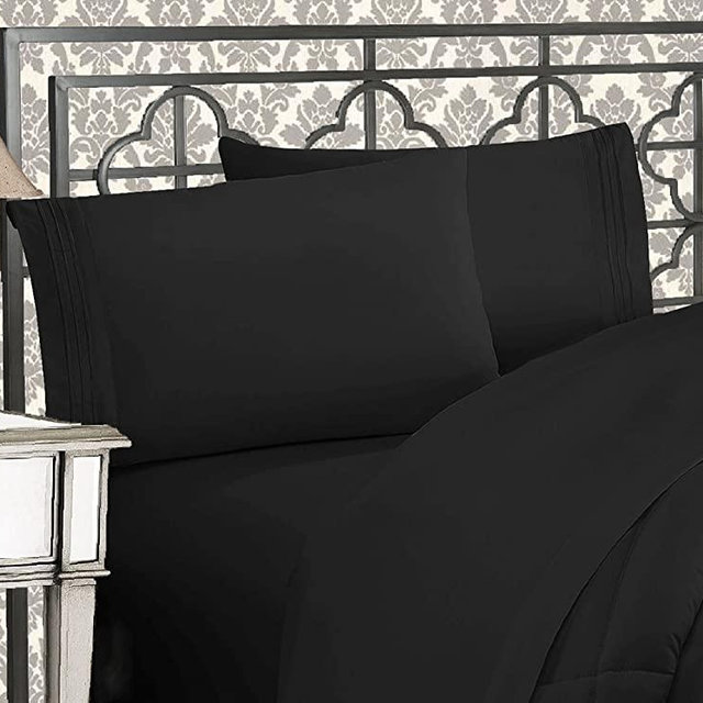 Elegant Comfort® 1500 Thread Count Egyptian Quality 4-Piece Bed Sheet Sets, Deep Pockets - Luxurious Wrinkle Free & Fade Resistant, King, Black