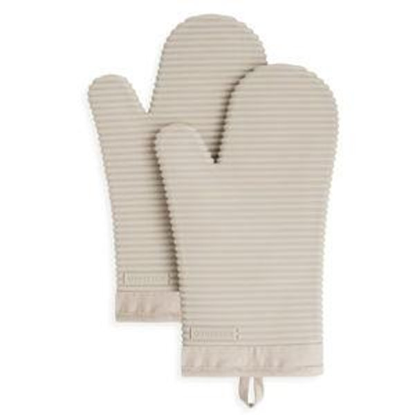 KITCHENAID Ribbed Soft Silicone Oven Mitt 2-Pack Set, 7.5"x13", Milkshake