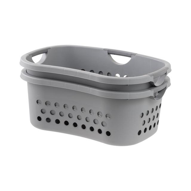 IRIS USA Hip Grip Laundry Basket, Laundry Organizer, Comfort Carry Plastic Laundry Basket with Hip Curve, 3 Handles for Easy Carry - Large, Gray, Pack of 2