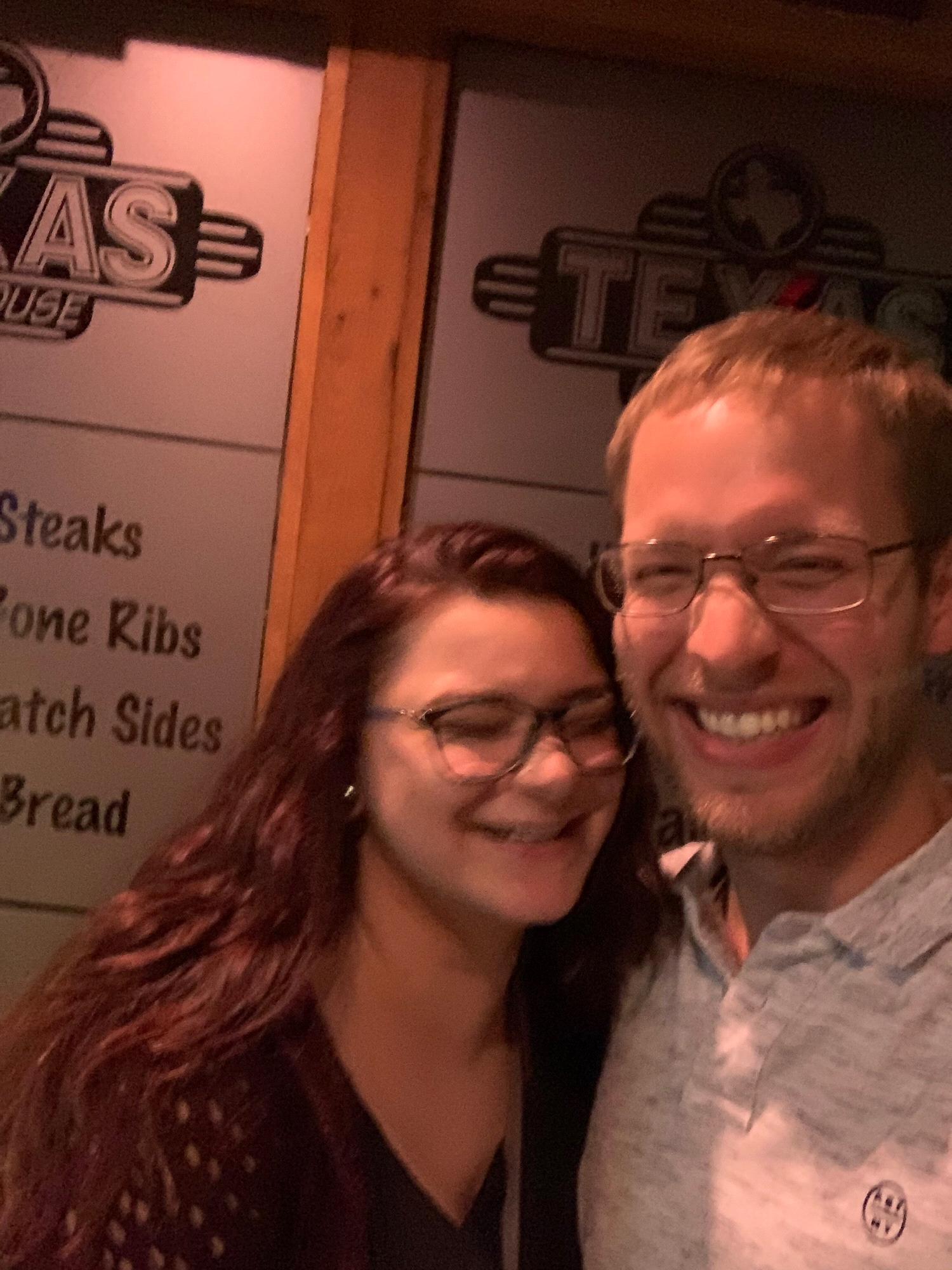 Our first picture together! This was on Crystal’s birthday in 2019. We went to Texas Roadhouse!