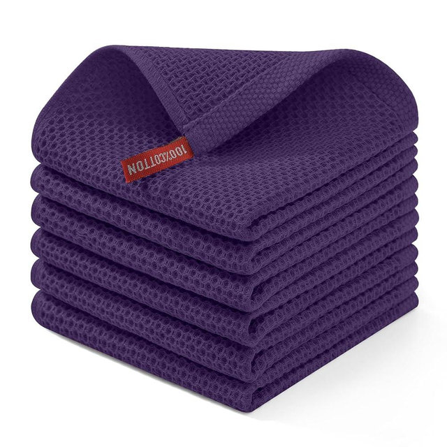 Homaxy 100% Cotton Waffle Weave Kitchen Dish Cloths, Ultra Soft Absorbent Quick Drying Dish Towels, 12 x 12 Inches, 6-Pack, Eggplant