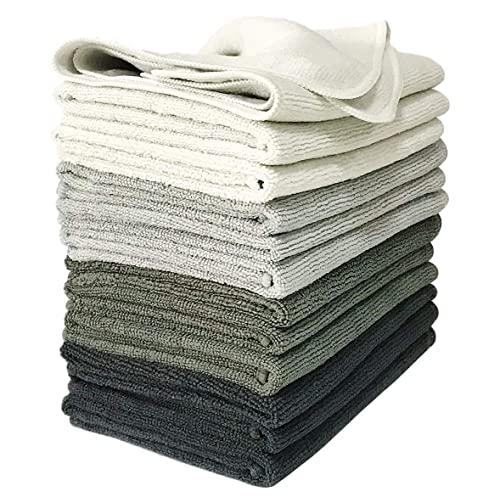 VibraWipe Microfiber Cleaning Cloth 12-Pack, Large Size 14.2"x14.2", Trap Dust, Dirt and Pet Dander in Split Fibers. Absorb up to 5X Their Weight in Liquid – Machine Washable, Reusable and Lint-Free