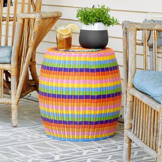 Handwoven Resin Barrel Side Table