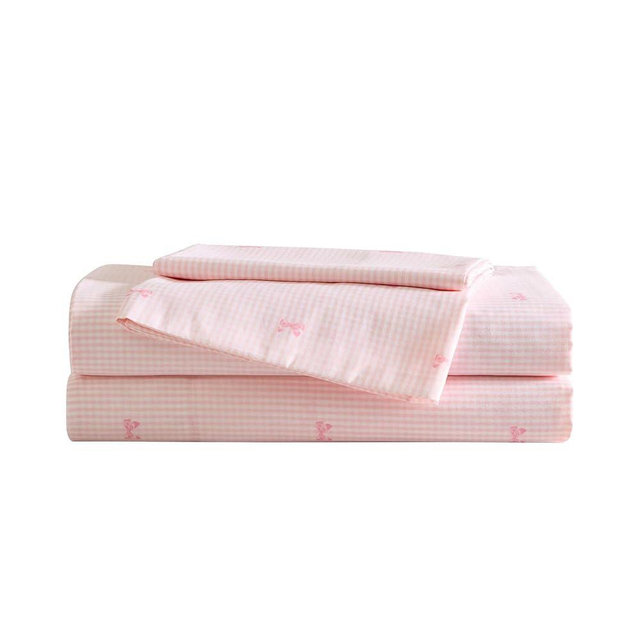 Laura Ashley Kids - Twin Sheet Set, Soft & Wrinkle-Resistant Toddler Bedding Set, Deep Pockets, Girl Bed Sheets with Matching Fitted Sheet & Pillowcase (Tiny Bows Pink)