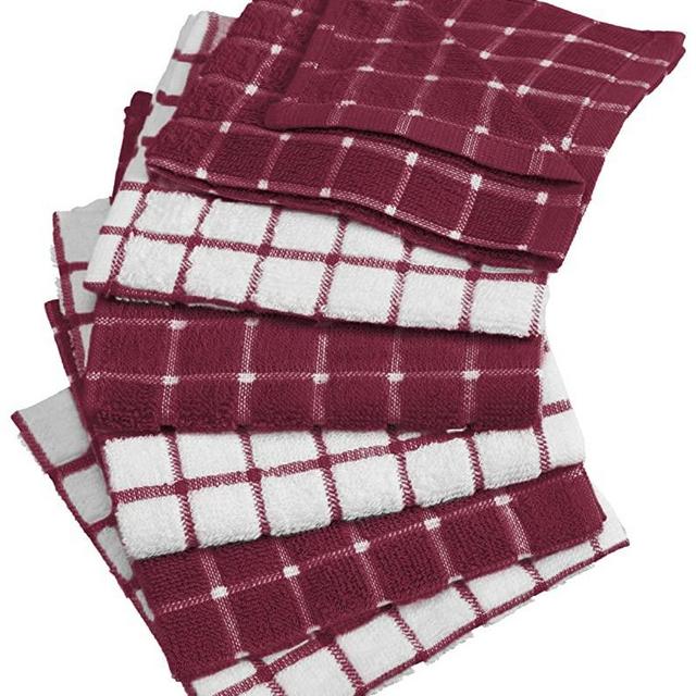 DII Terry Combo Windowpane Dishcloths Absorbant, Multi-Use, Fast Drying and Machine Washable, 12x12, Wine