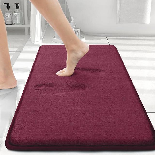 Smiry Memory Foam Bath Mat 24" x 16", Extra Soft Absorbent Bathroom Rugs Non Slip Bath Rug Runner for Shower Bathroom Floors, Burgundy