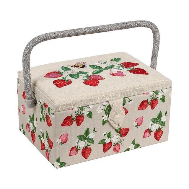 Hobby Gift Medium Sewing Craft & Hobby Storage Box, Accessories Tray Pin Cushion Pockets, 10 x 7.3 x 5.7" - Strawberries