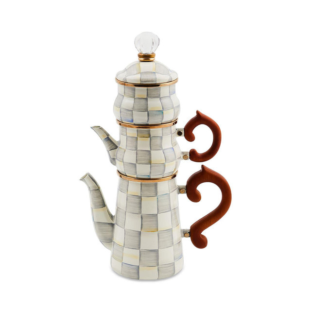 Mackenzie-Childs Sterling Check Stackable Coffee Set