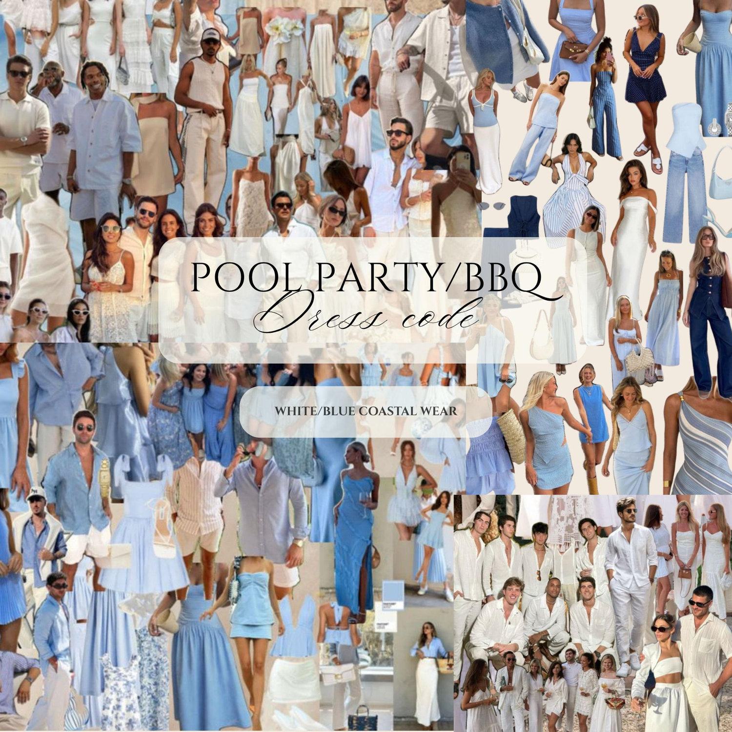 Pool party & Evening BBQ- White & Blue Coastal Pool/Beach Wear