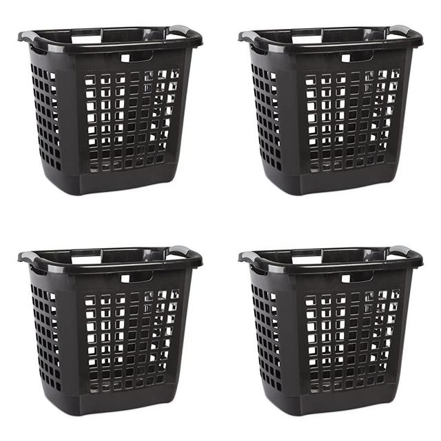 Sterilite 12259004 Ultra Easy Carry Hamper, Black Hamper w/ Titanium Inserts, 4-Pack