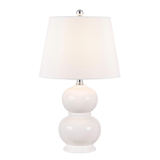SAFAVIEH Lighting Collection Everlee Modern Contemporary Ivory Ceramic Double Gourd 22-inch Bedroom Living Room Home Office Desk Nightstand Table Lamp (LED Bulb Included)