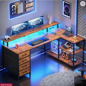 L Shaped Desk With 4 Drawers And Storage Shelves
