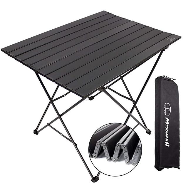 MSSOHKAN Camping Table Folding Portable Camp Side Table Aluminum Lightweight Carry Bag Beach Outdoor Hiking Picnics BBQ Cooking Dining Kitchen Black Large