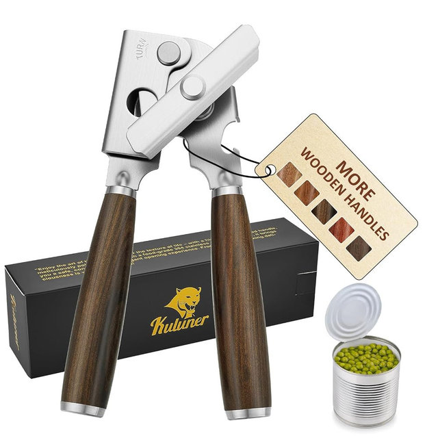Upgraded Efficient Manual Can Opener - Selected Solid Wood Handle, Sharp and Smooth Blade Edge, Portable Design, Easy-Open Large Knob, Versatile for Various Bottle Caps（Agarwood）