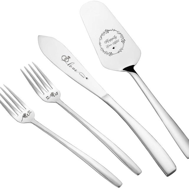 Wedding Cake Knife and Server Set, Cake Cutting Set for Wedding Gifts, Cake Forks and Mr and Mrs Cake Cutter Set for Birthday, Wedding Gifts, Bridal Shower Gifts. (Silver)