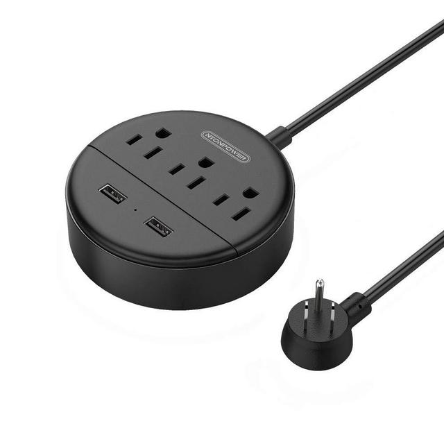 NTONPOWER Power Strip with USB Travel Power Strip Flat Plug, 3 Outlets and 2 USB Ports Desktop Charging Station with 5 FT Extension Cord, Wall Mount, Compact for Cruise Ship, Nightstand and Office