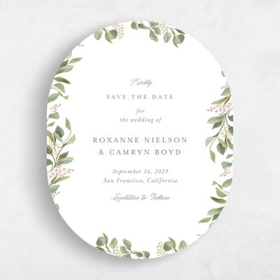 White Oval Wedding Save the Date - Orphne Portrait
