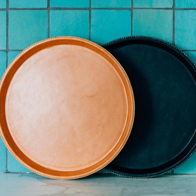 Round Leather Tray- Natural