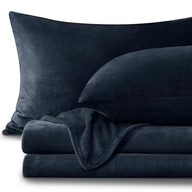 BEDELITE Flannel Sheets Queen Size Navy - Super Soft Fleece Sheets Set Fluffy Extra Plush, 4 Piece(Include Fitted Sheet, Flat Sheet, 2 Pillowcases)