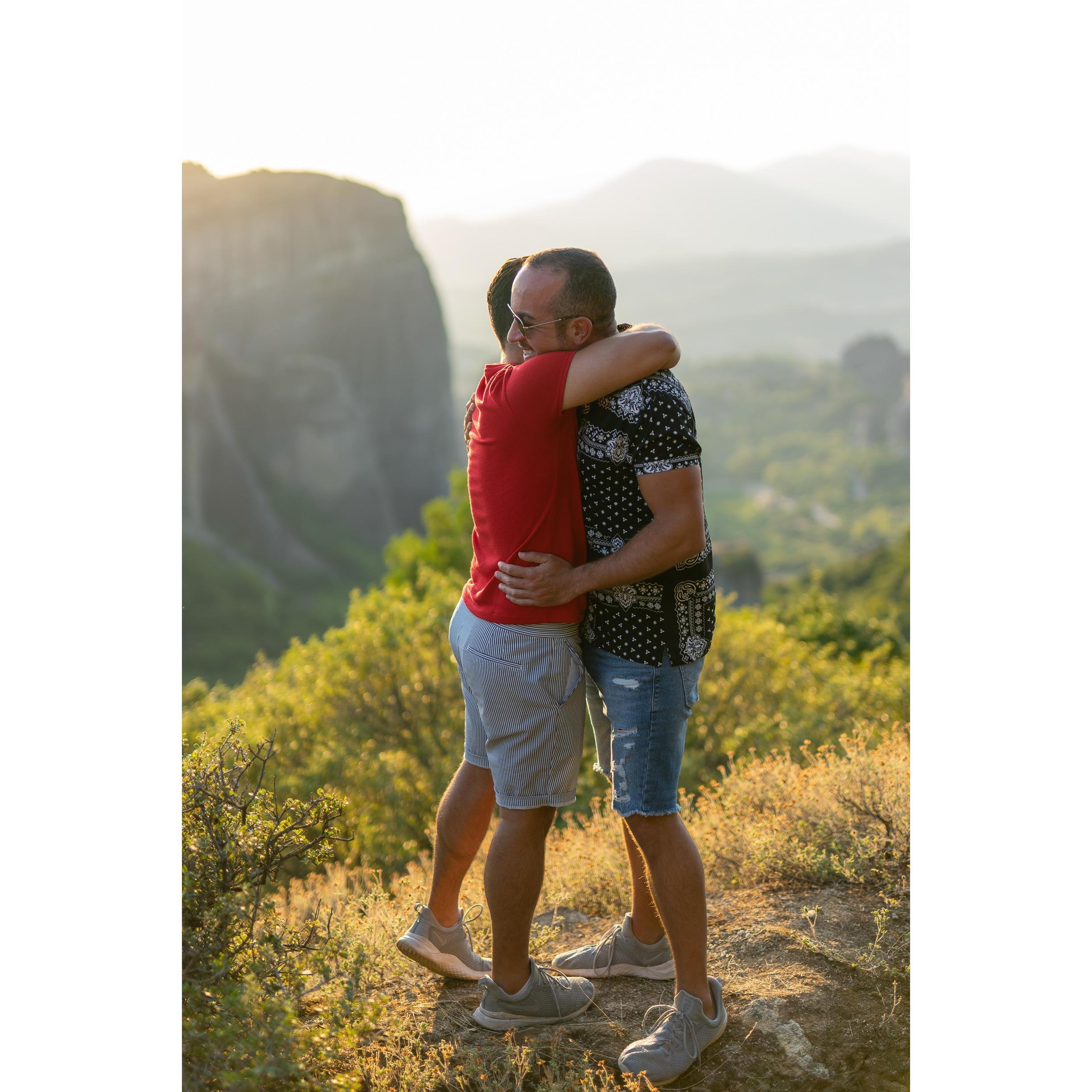 A hug filled with pure joy. Did you notice our matching shoe game?