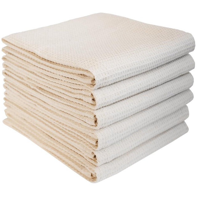 QUILTINA Dish Towels Set - 17 x 25 Inches 6 Pack Khaki 100% Cotton Waffle Weave Kitchen Towels, Ultra Soft Absorbent Quick Dish Towels for Kitchen Cleaning and Drying