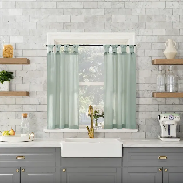 2pc 52"x36" Archaeo Washed Cotton Twist Tab Cafe Curtain Tier Pair Seafoam Green