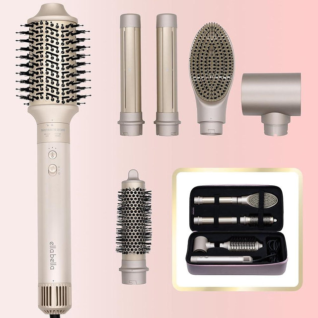 ELLA BELLA® 6 in 1 Professional Hot Air Styler • Powerful Hair Dryer & Straightener Set • Styling Without Heat Damage • Fast Drying Curling Volumizing Straightening • Includes Protective Travel Case