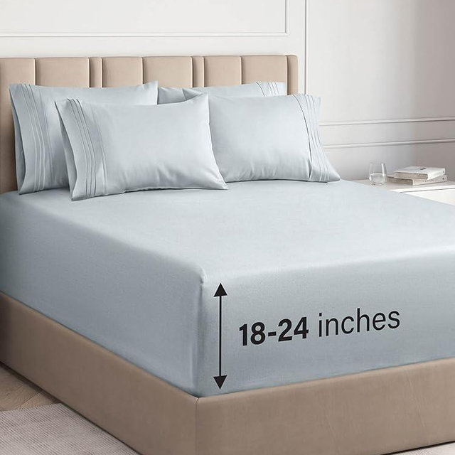 Extra Deep Queen Sheet Set - 6 Piece Breathable & Cooling Sheets - Hotel Luxury Bed Sheets Set - Easy Fit - Soft, Wrinkle Free & Comfy Sheets Set - Sky Blue Sheet Set w/Extra Deep Pockets