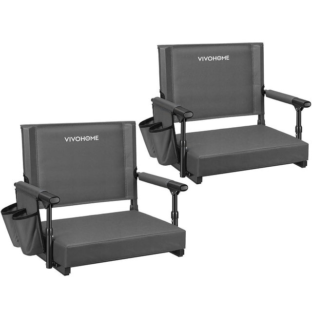 VIVOHOME Stadium Seats with Back Support and Cushion, 2 Pack Portable Bleacher Chairs with Cup Holder and Shoulder Strap