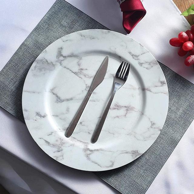 Efavormart 6 Pack 13" Round White/Brown Marble Charger Plates Dinner Charger Plates For Weddings Events